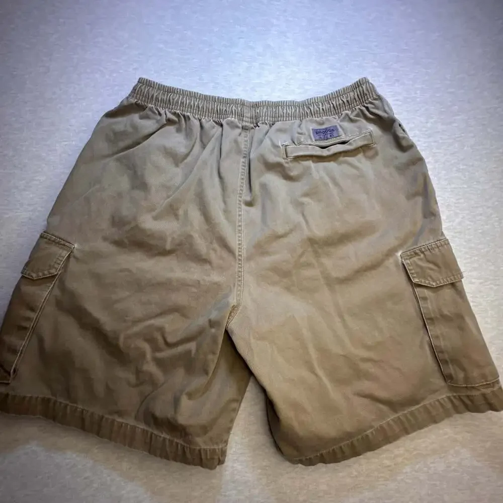 Big Dogs Vintage Tan Cargo Shorts Elastic Waist Mens Size XL